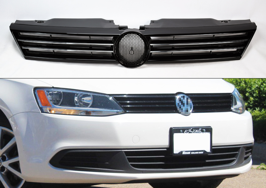 Replacement Black w/ Chrome Front Upper Grill for Volkswagen Jetta 2011