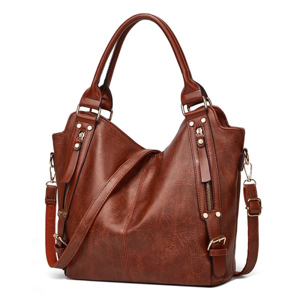 Women's Handbag Large Capacity Single Shoulder Messenger Oil Leather Bag - Image 3