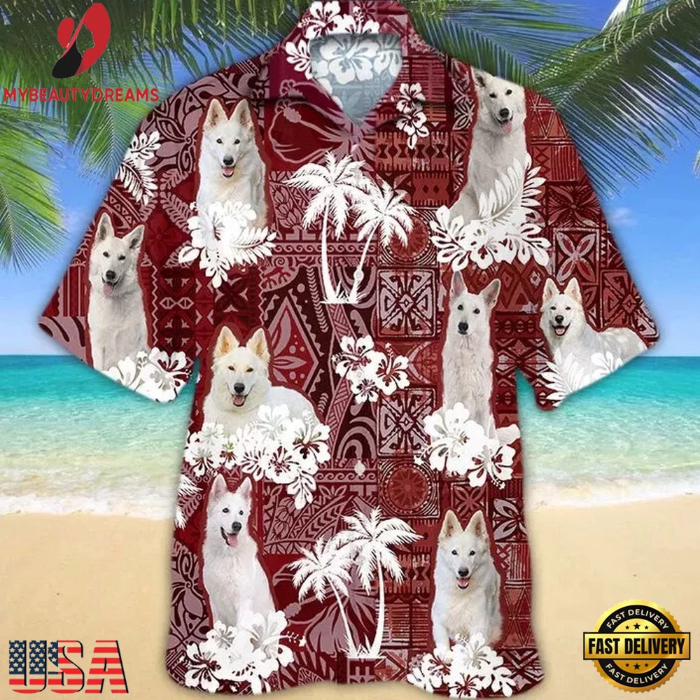 Hawaiian Beach Shirt, White German Shepherd Hawaiian Shirt, Cute Dog Hawaii Shirt, Gift For Dog Lovers
