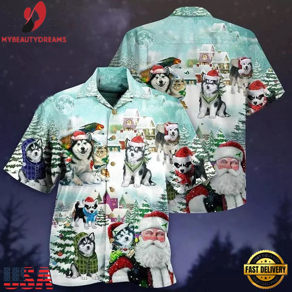 Husky Aloha Hawaii Shirt - Christmas Husky Merry Christmas Lovely Style Hawaiian, Gift For Dog Lovers