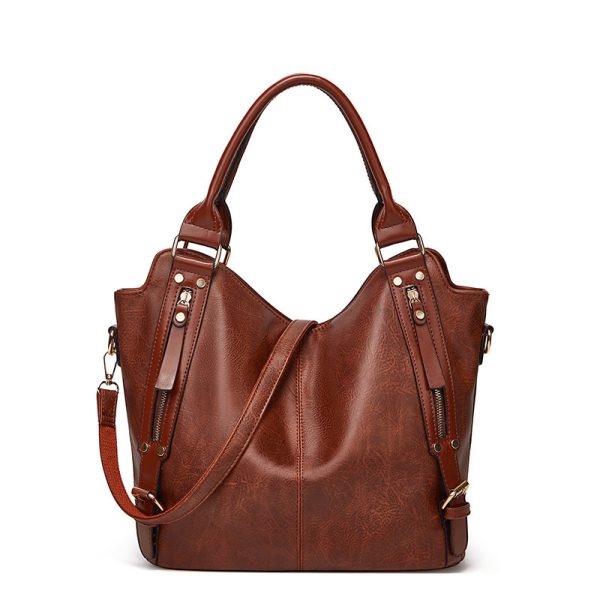 Women's Handbag Large Capacity Single Shoulder Messenger Oil Leather Bag - Image 8
