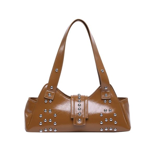 Personality Street Punk Oil Wax Leather Armpit Rivet Bag - Image 10