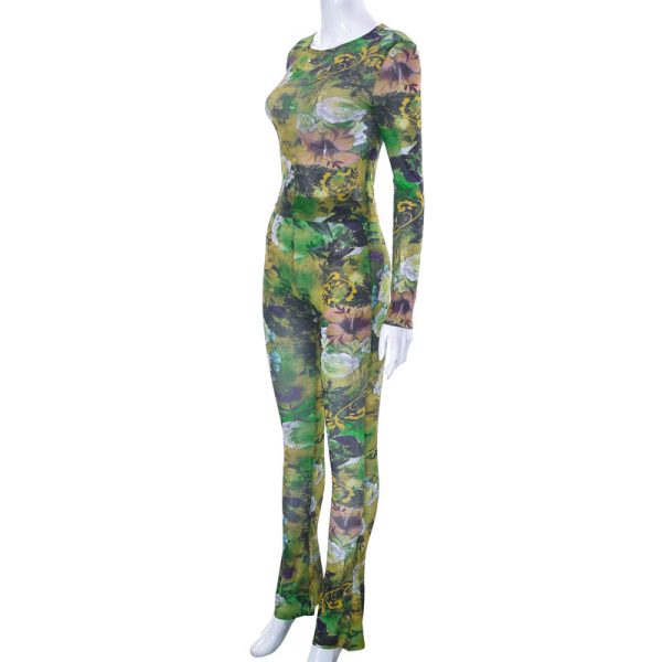 New Fashion Mesh Printed Tight Top And Trousers Casual Suit - Image 7