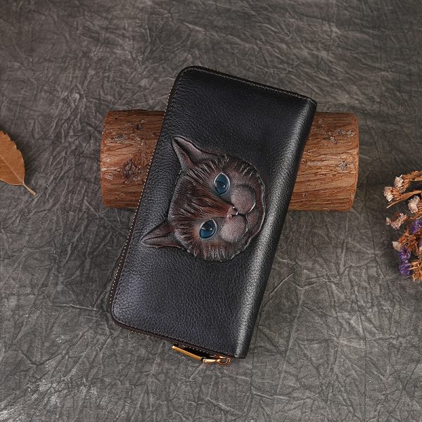 Genuine Leather Coin Purse Cat Embossed Multi-card-slot Card Holder Design Sense - Image 9