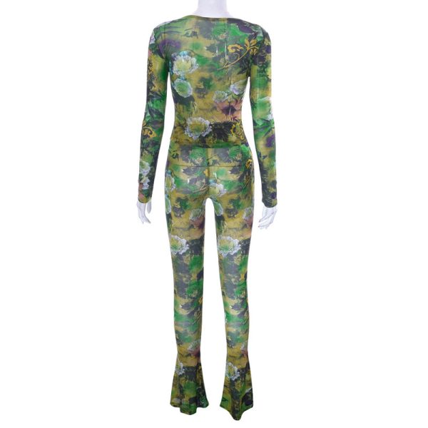 New Fashion Mesh Printed Tight Top And Trousers Casual Suit - Image 9