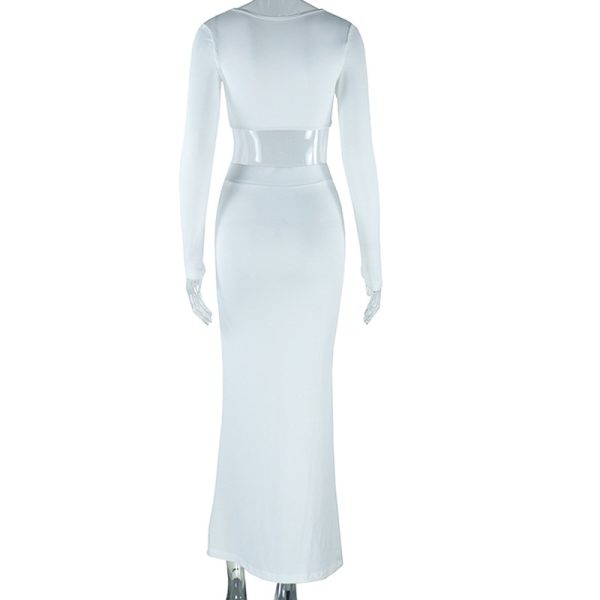 Wrapped Chest Square Collar Long Sleeve Navel Skirt - Image 9