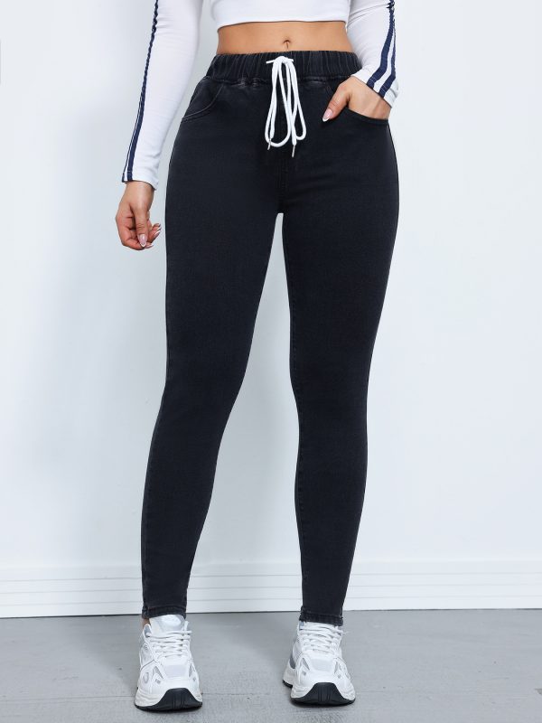 Women's Denim Trousers Autumn And Winter Drawstring Elastic Waist High Elastic Feet - Image 7