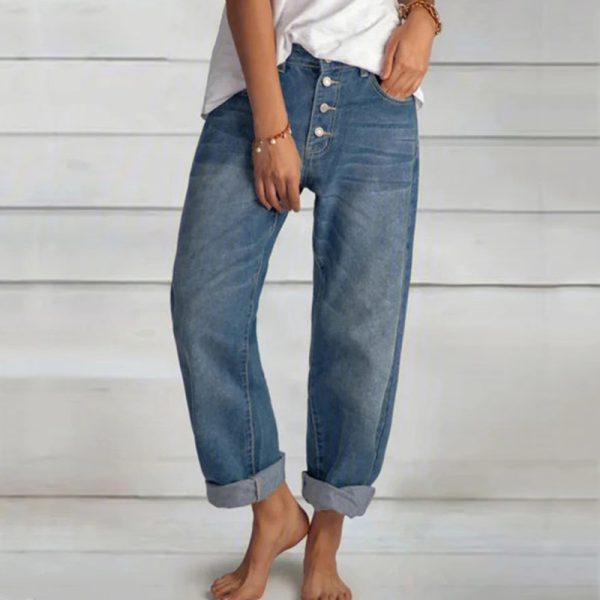 New Jeans Loose Leisure All-matching Simple And Thin Half-length Pants Straight-leg Pants Women - Image 6