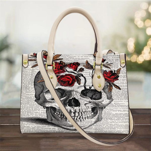 Women's Pu Handbag Skull Black And White Fashion Vintage Crossbody Hand-carrying Bag - Image 4