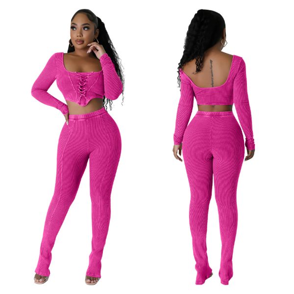 Square Collar Skinny Pencil Pants Fashion Two-piece Suit - Image 6