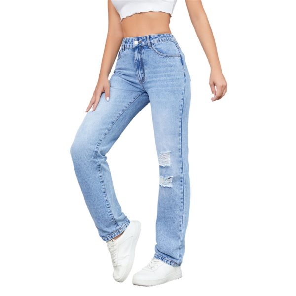 Loose High Waist Leisure Ripped Jeans - Image 4