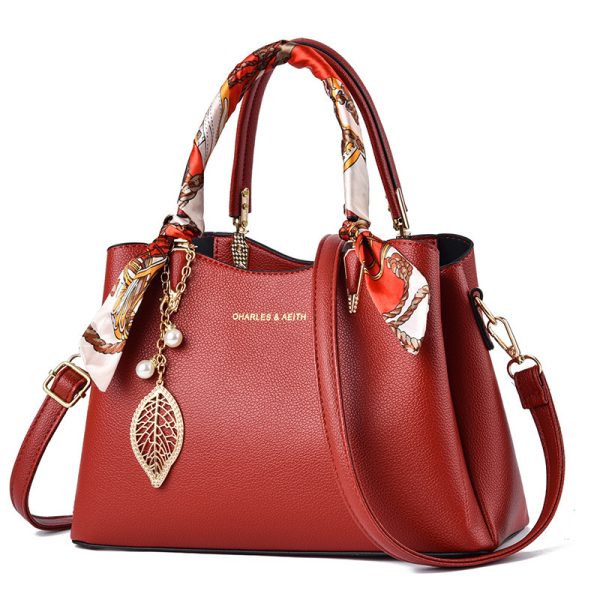 Women's Shoulder Bag With Leaf Pendant Fashion Silk Scarf Handbag - Image 7