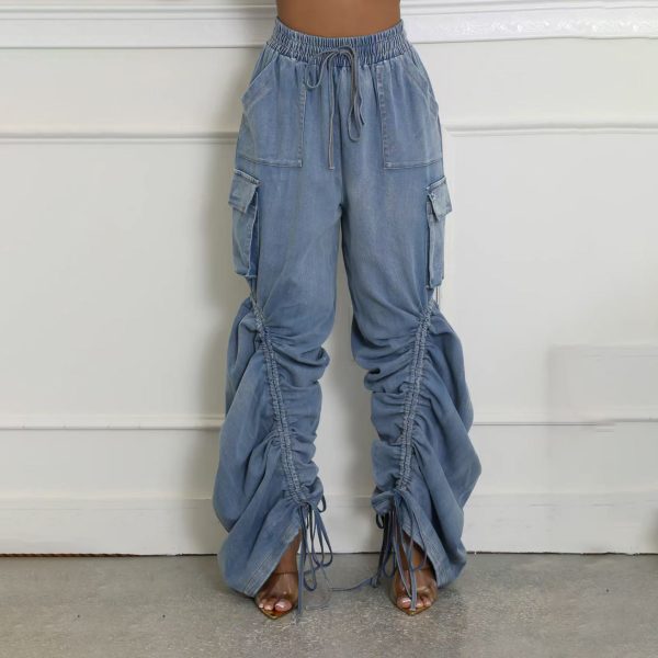Women's Pleating Design Jeans Fashion Loose - Image 6