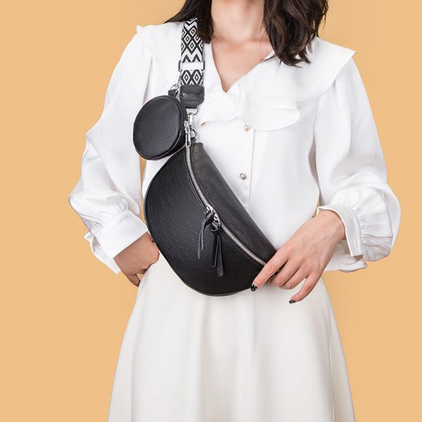 Leather Fashion Crossbody Bag Elegant Solid Colour Genuine Leather Fanny Packs For Women Stylish Belt Bag Female Waist Pack Ladies Crossbody Chest Bag - Image 3