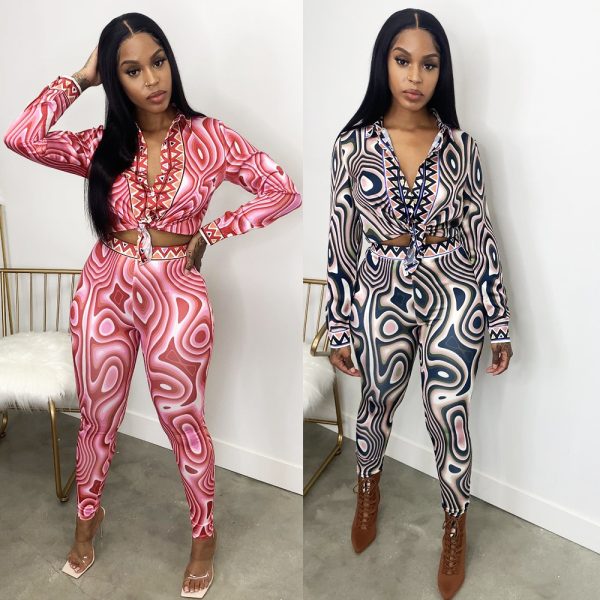 Autumn And Winter New Women's Clothing Fashion Sexy Print Long Sleeve Tight Casual Suit - Image 9