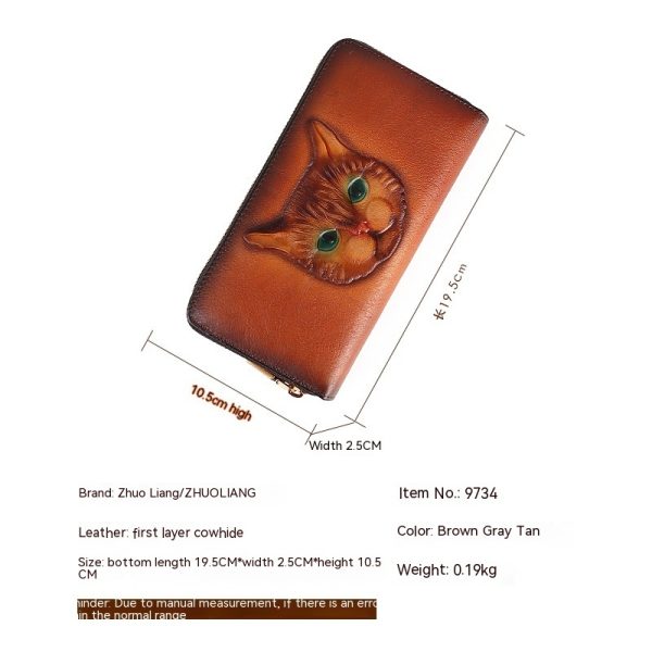 Genuine Leather Coin Purse Cat Embossed Multi-card-slot Card Holder Design Sense - Image 10