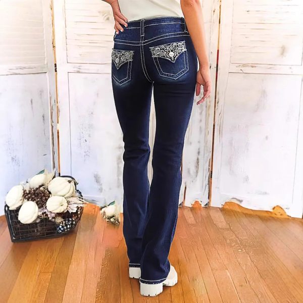 Women's Fashion Embroidered Denim Trousers Retro - Image 4