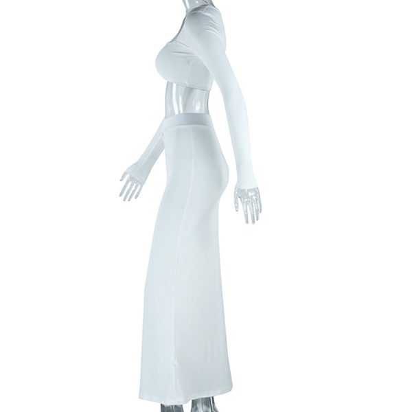 Wrapped Chest Square Collar Long Sleeve Navel Skirt - Image 4