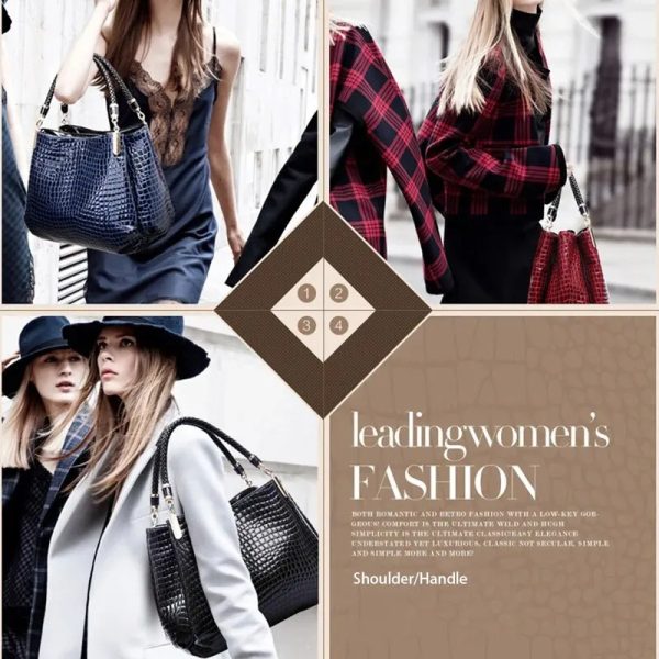 Women's Bag Large Capacity Tote Daily Commute Women's Shoulder Bag Crocodile Print Bright Face Handbag Shopping - Image 2