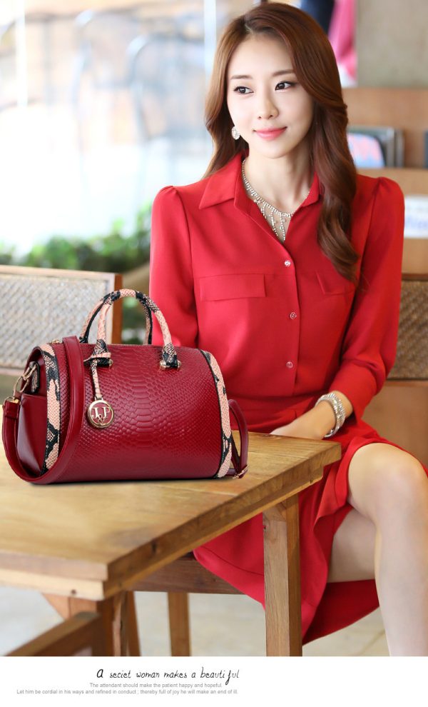 Snake Pattern Boston Bag Women's Shoulder Oblique Handbag - Image 8