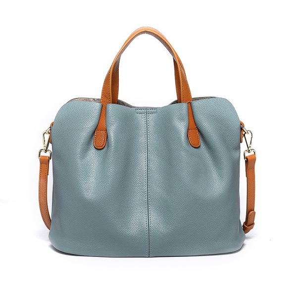 Women's Contrast Color Leather Shoulder Crossbody Cattle Leather Bag - Image 4