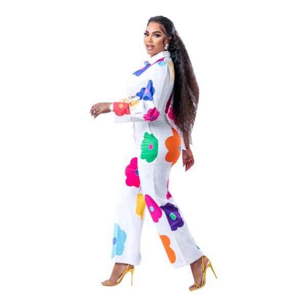 Women's Fashion Casual Digital Printed Flowers Blouse And Pants - Image 2