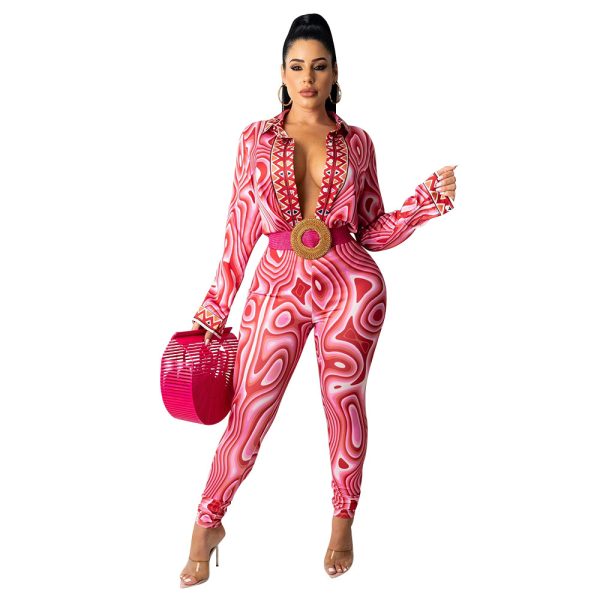 Autumn And Winter New Women's Clothing Fashion Sexy Print Long Sleeve Tight Casual Suit - Image 3