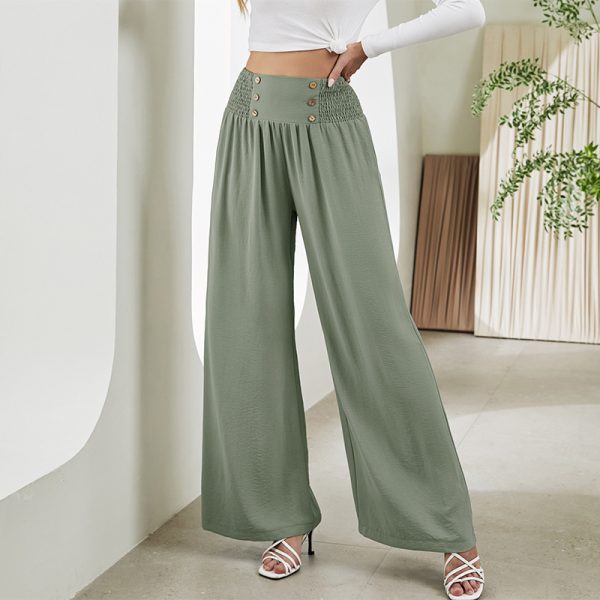 Fashion Straight Wide Leg Pants Elastic High Waist Casual Trousers For Women - Image 4