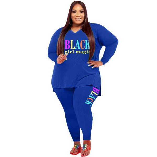 Women's Plus Size Sports And Leisure Printed Two-piece Suit - Image 9