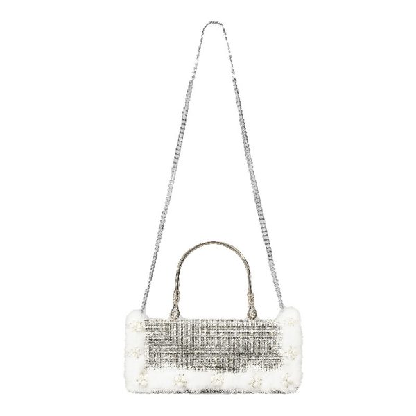 Ostrich Fur Pearl Rhinestone Bag Women's New - Image 3