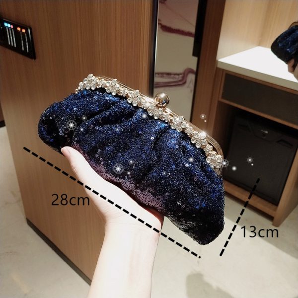 Female Blue Banquet Bag Chain Beads Handbag - Image 2