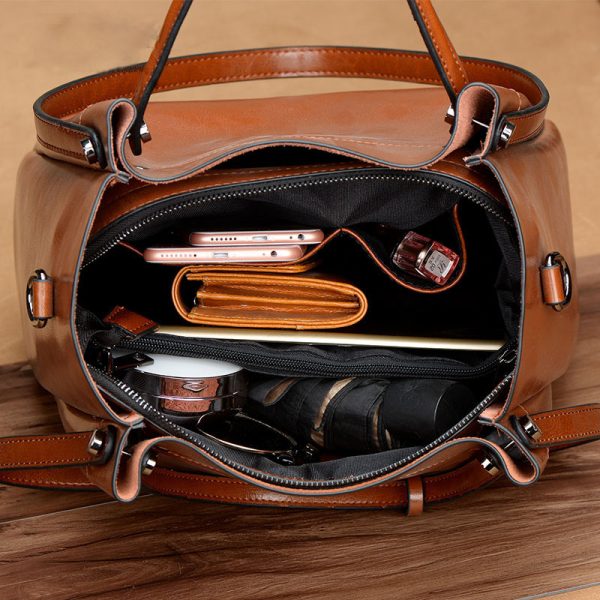 Women's Fashion Simple Portable Oil Wax Cattle Leather Bag - Image 7