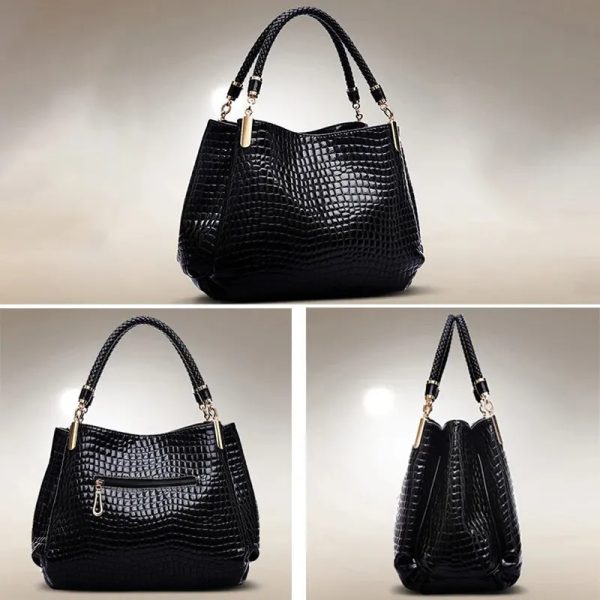 Women's Bag Large Capacity Tote Daily Commute Women's Shoulder Bag Crocodile Print Bright Face Handbag Shopping - Image 4