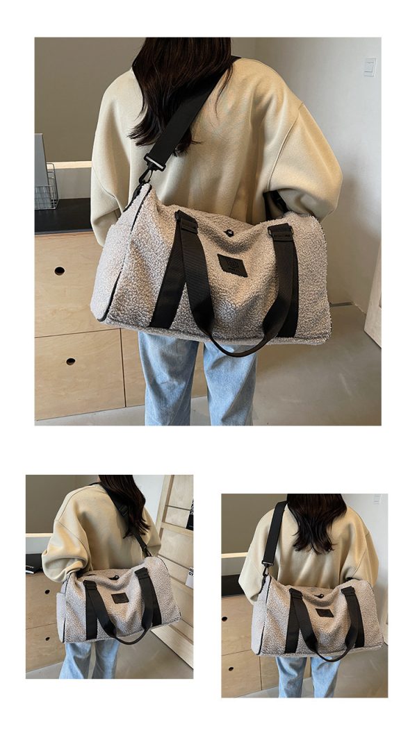 Autumn And Winter New Casual Portable Travel Large Capacity Simple Lambswool Shoulder Crossbody Tote Bag - Image 7