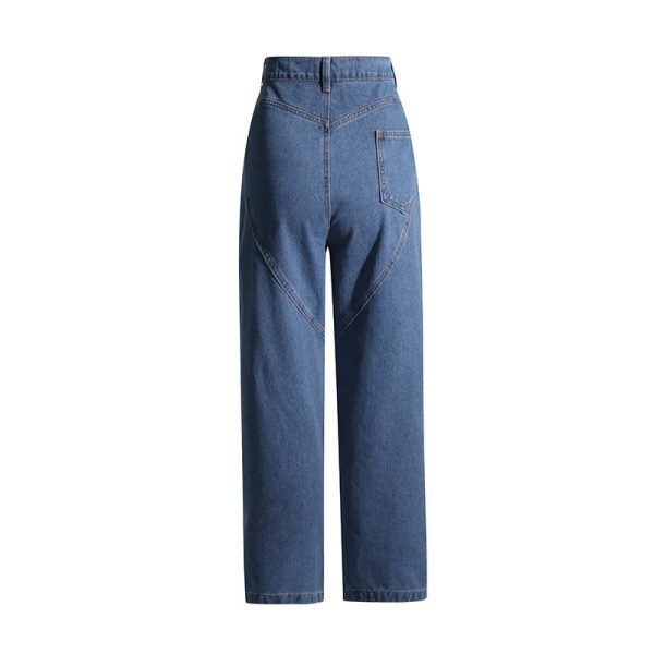 Diamond Beaded Design Straight Mid-waist Long Hollow Jeans - Image 5