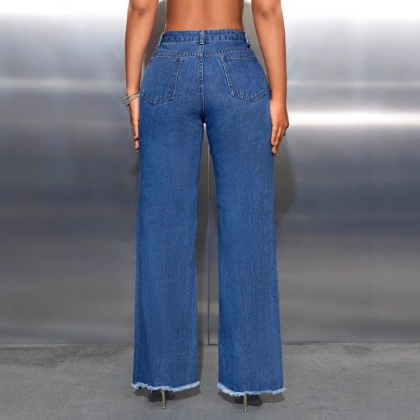 Leisure Ripped Wide Leg Denim Trousers - Image 4