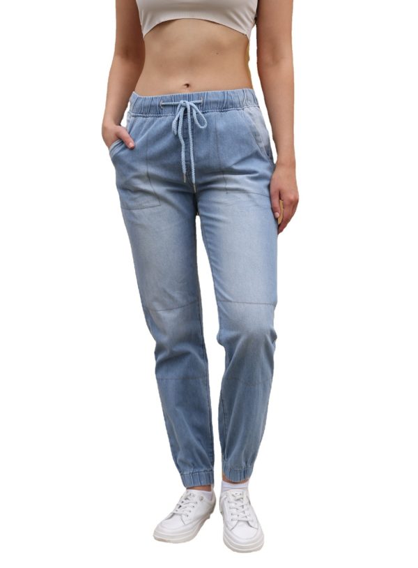 Casual Jeans Light Blue Elastic Waist String Trousers - Image 6