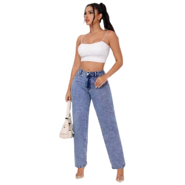 Women's Retro Fashion High Waist Denim Straight - Image 4
