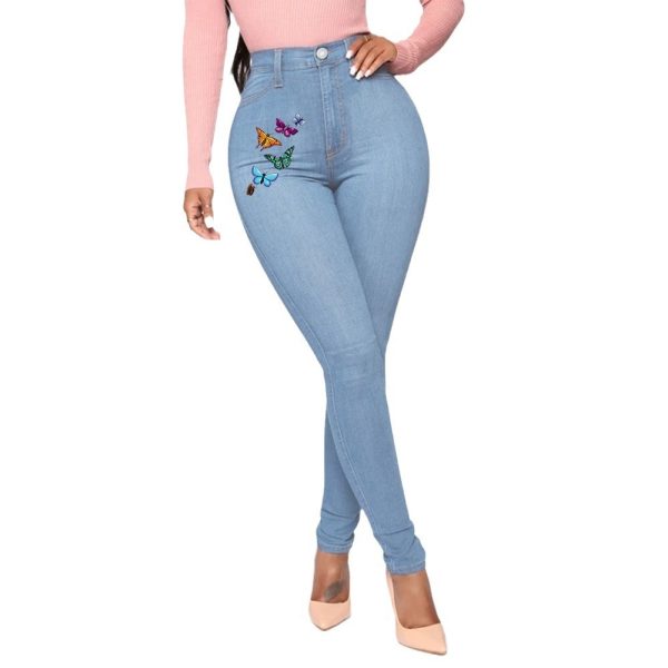 Printed Butterfly Jeans Women's European And American Style Trousers High Waist - Image 5