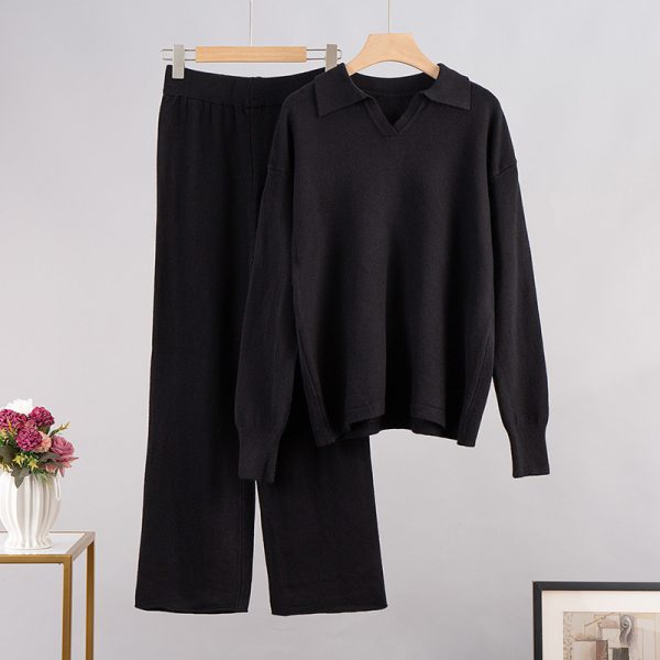 Knitted Pullover Wide Leg Trousers Two-piece Set - Image 2