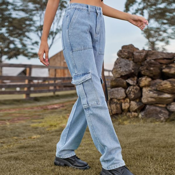 Retro Washed Half Elastic Design Jeans For Women - Image 5