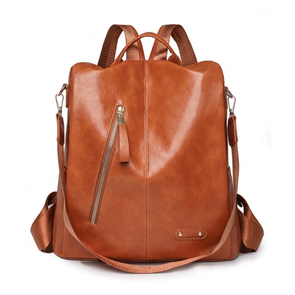 Simple Large Capacity Soft Leather Retro Backpack - Image 3