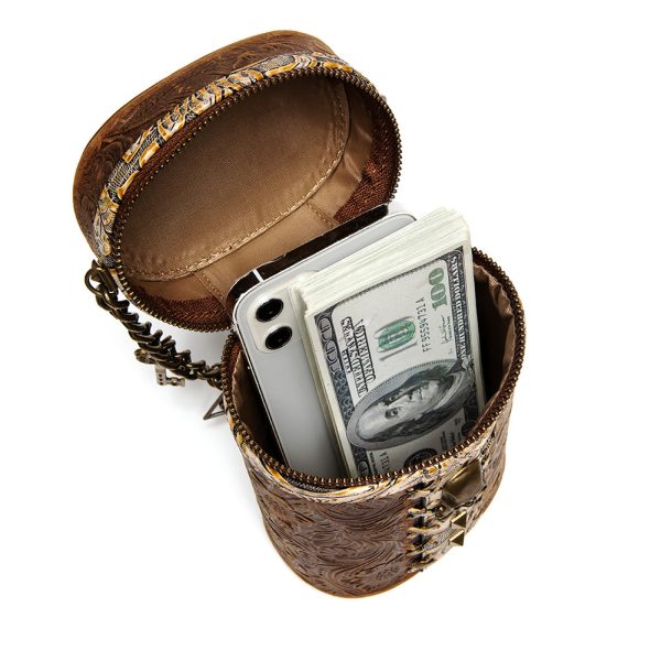 Women's Fashion Retro Head Layer Cowhide Bucket Bag - Image 6