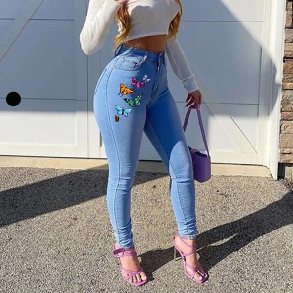 Printed Butterfly Jeans Women's European And American Style Trousers High Waist - Image 2
