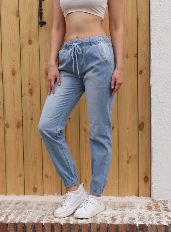 Casual Jeans Light Blue Elastic Waist String Trousers - Image 3