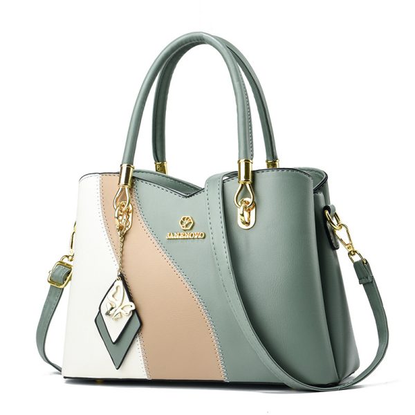 Contrast Color Handbag Large Capacity Soft Leather - Image 9