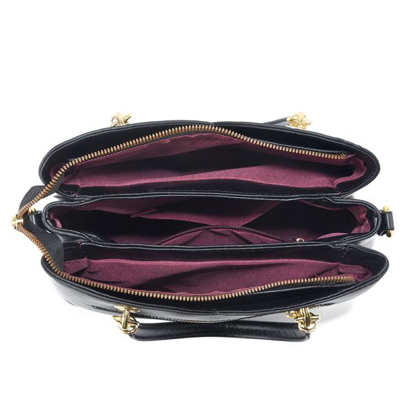 Contrast Color Handbag Large Capacity Soft Leather - Image 4