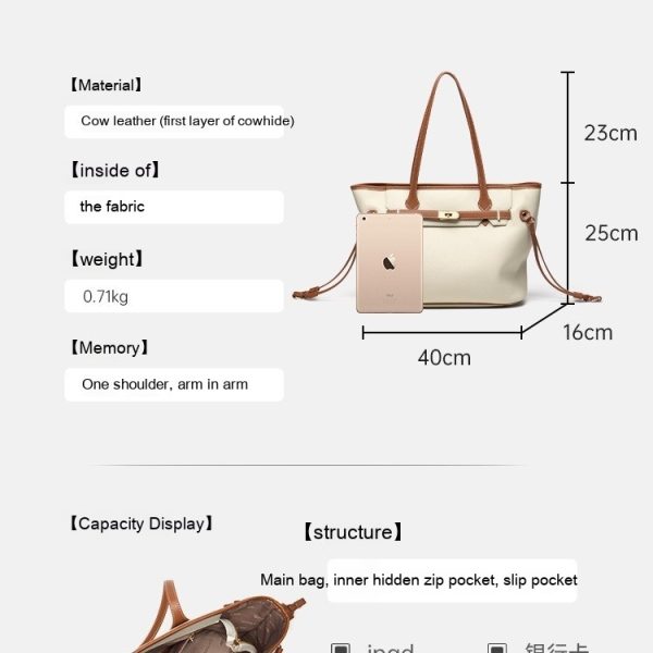 High-grade Genuine Leather Women's Bag Simple Texture Large Capacity - Image 4