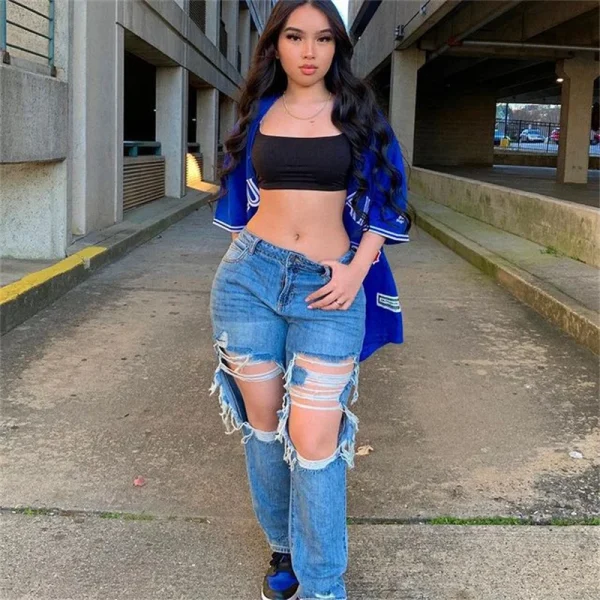 Boyfriend Jeans Fashion Loose Ripped Hole Straight Denim Pants For Women Street Trendy Casual Trousers XS-XL 2025 Summer New - Image 2