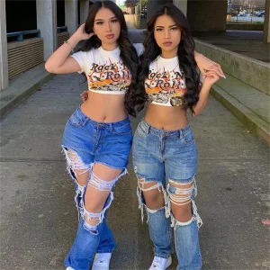 Boyfriend Jeans Fashion Loose Ripped Hole Straight Denim Pants For Women Street Trendy Casual Trousers XS-XL 2025 Summer New